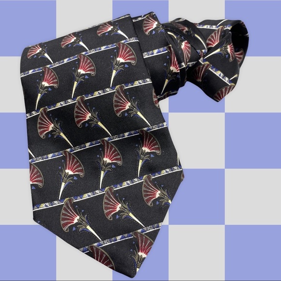 Oscar de la Renta Silk Tie Black Horn Novelty Print Geometric Work Career - Picture 7 of 7